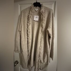 JJILL Taupe Fringe Cardigan